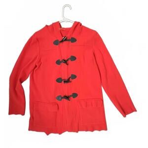 ANN KLEIN Women's Hooded Faux Leather Toggle Closure Cardigan in Red - S